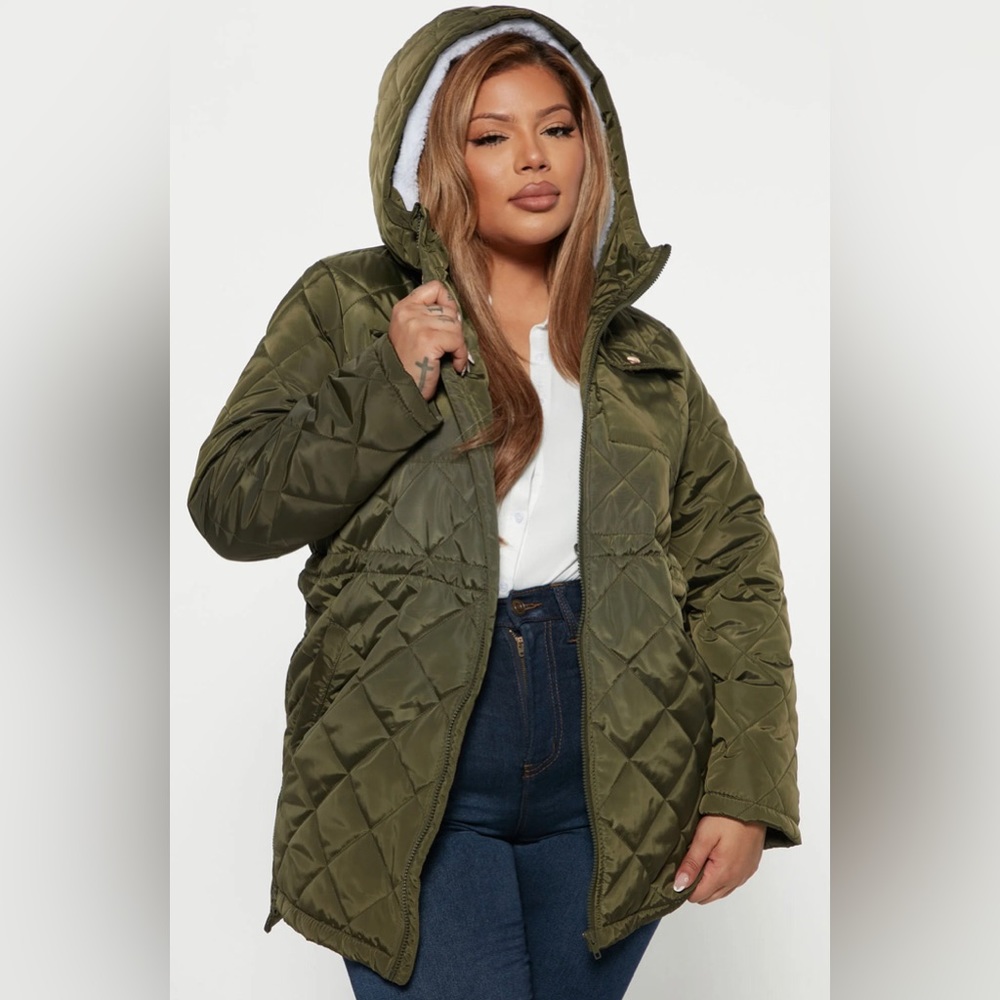 NEW Quilted Hooded All Season Women Jacket Olive Camo Green Small - Picture 9 of 11